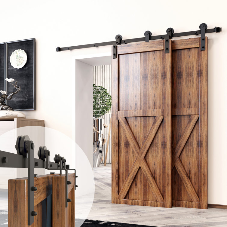 Homacer Single Bypass Double Door Barn Door Hardware Kit & Reviews Wayfair